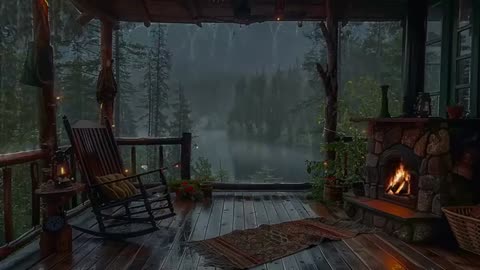 Sitting On The Porch On A Stormy Day: Heavy Rain and Fireplace Sounds To Sleep, Relax, Rest, Study