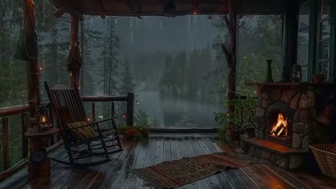 Sitting On The Porch On A Stormy Day: Heavy Rain and Fireplace Sounds To Sleep, Relax, Rest, Study