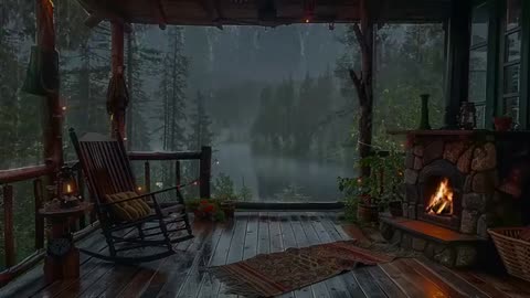Sitting On The Porch On A Stormy Day: Heavy Rain and Fireplace Sounds To Sleep, Relax, Rest, Study