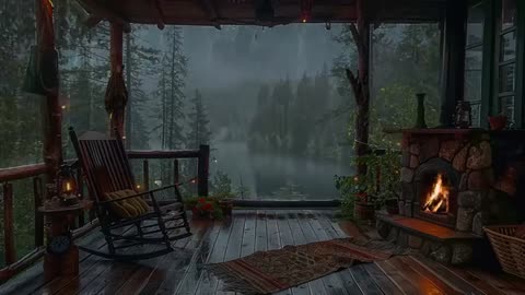 Sitting On The Porch On A Stormy Day: Heavy Rain and Fireplace Sounds To Sleep, Relax, Rest, Study
