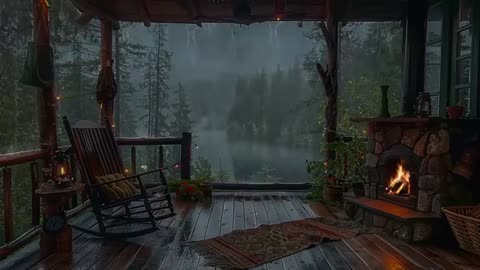 Sitting On The Porch On A Stormy Day: Heavy Rain and Fireplace Sounds To Sleep, Relax, Rest, Study