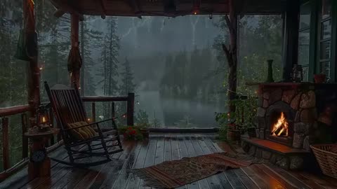 Sitting On The Porch On A Stormy Day: Heavy Rain and Fireplace Sounds To Sleep, Relax, Rest, Study