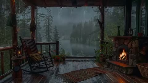Sitting On The Porch On A Stormy Day: Heavy Rain and Fireplace Sounds To Sleep, Relax, Rest, Study