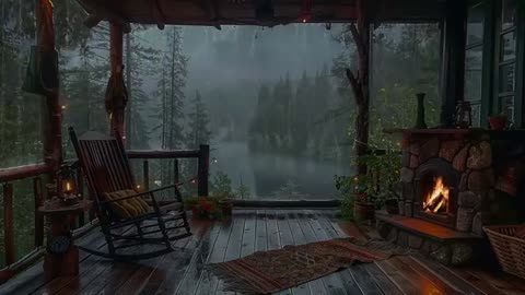 Sitting On The Porch On A Stormy Day: Heavy Rain and Fireplace Sounds To Sleep, Relax, Rest, Study