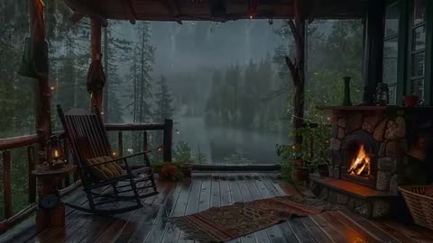 Sitting On The Porch On A Stormy Day: Heavy Rain and Fireplace Sounds To Sleep, Relax, Rest, Study
