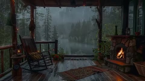 Sitting On The Porch On A Stormy Day: Heavy Rain and Fireplace Sounds To Sleep, Relax, Rest, Study