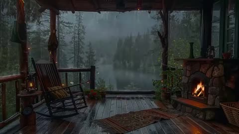 Sitting On The Porch On A Stormy Day: Heavy Rain and Fireplace Sounds To Sleep, Relax, Rest, Study