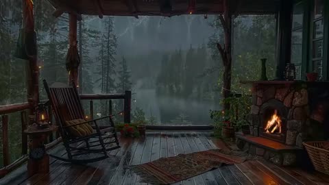 Sitting On The Porch On A Stormy Day: Heavy Rain and Fireplace Sounds To Sleep, Relax, Rest, Study