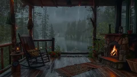 Sitting On The Porch On A Stormy Day: Heavy Rain and Fireplace Sounds To Sleep, Relax, Rest, Study