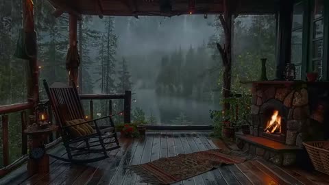 Sitting On The Porch On A Stormy Day: Heavy Rain and Fireplace Sounds To Sleep, Relax, Rest, Study