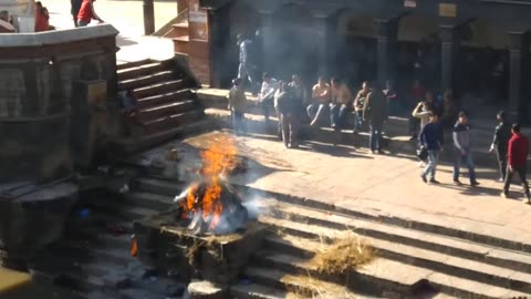Pyre funeral in Bagmati River, Pashupatinath Temple, Kathmandu
