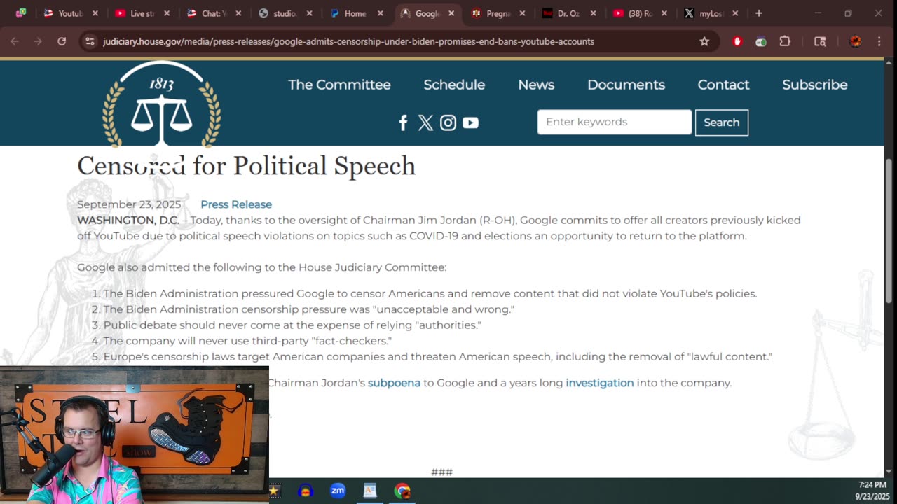 Youtube Admits Political Censorship! STES 09-23-25