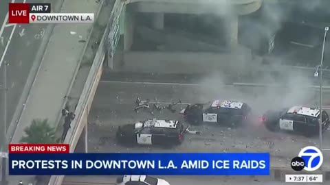 Rioters Toss Rocks, Fireworks And Scooters At LAPD On U.S. Route 101 Freeway