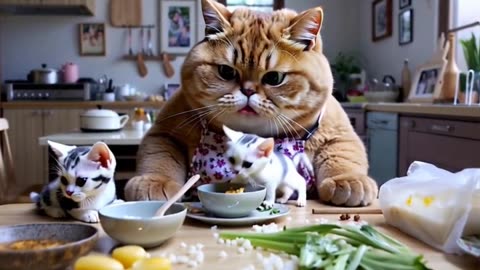 Stressed Cat Mom with Two Cute Kittens 🐱💕 | Breakfast Chaos Short