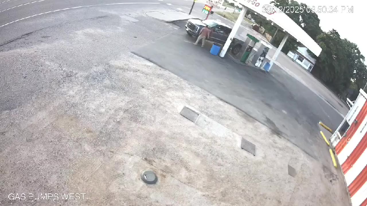 Man at Gas Station Narrowly Avoids Getting Hit by Out-of-Control Vehicle