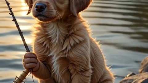 Puppy's First Catch by the River #cute #facts #puppy #pets