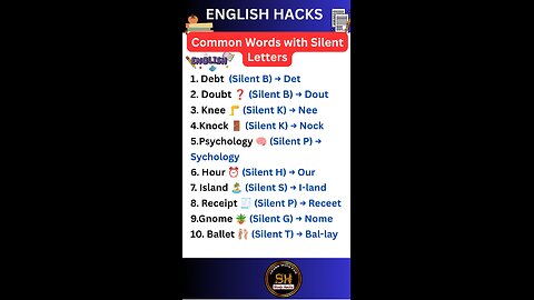 Common Words with Silent Letters You Might Mispronounce 🤫 #studyhacks123 #spokenenglish #shorts