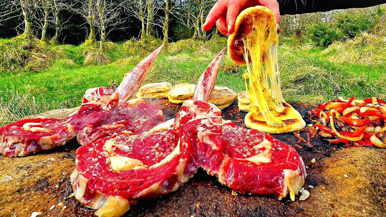 Scorpion TOMAHAWK STEAKS Cooked *Caveman Style* on Hot Stones