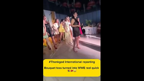 Bouquet toss went way too far 😂 Two friends fighting at their friend’s wedding just to catch it!