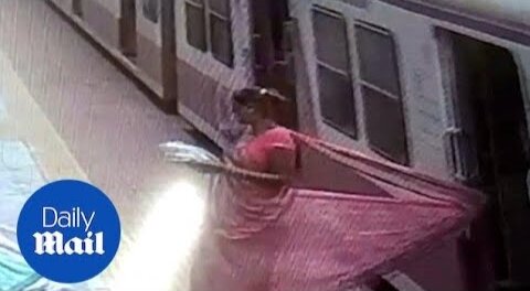Horrifying moment women dragged after saree got stuck in train