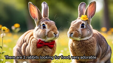 There are 2 rabbits looking for food, very adorable