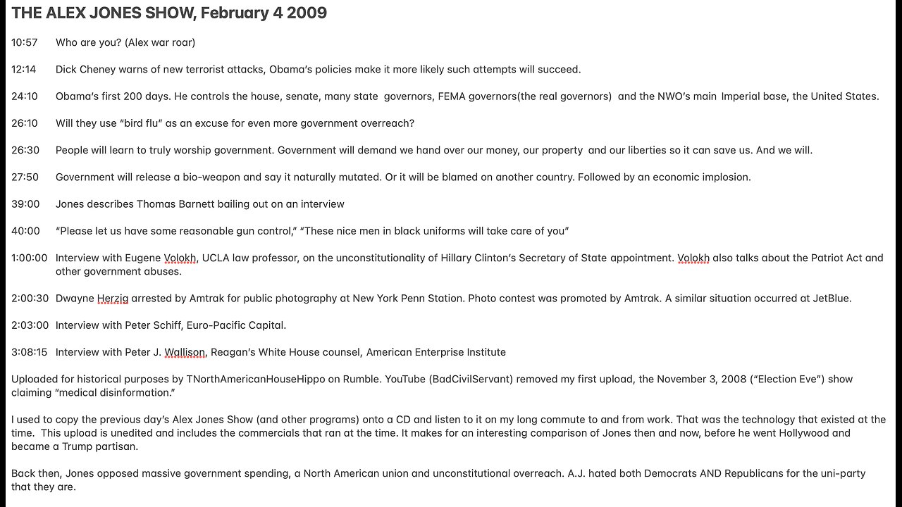 THE ALEX JONES SHOW, February 4 2009