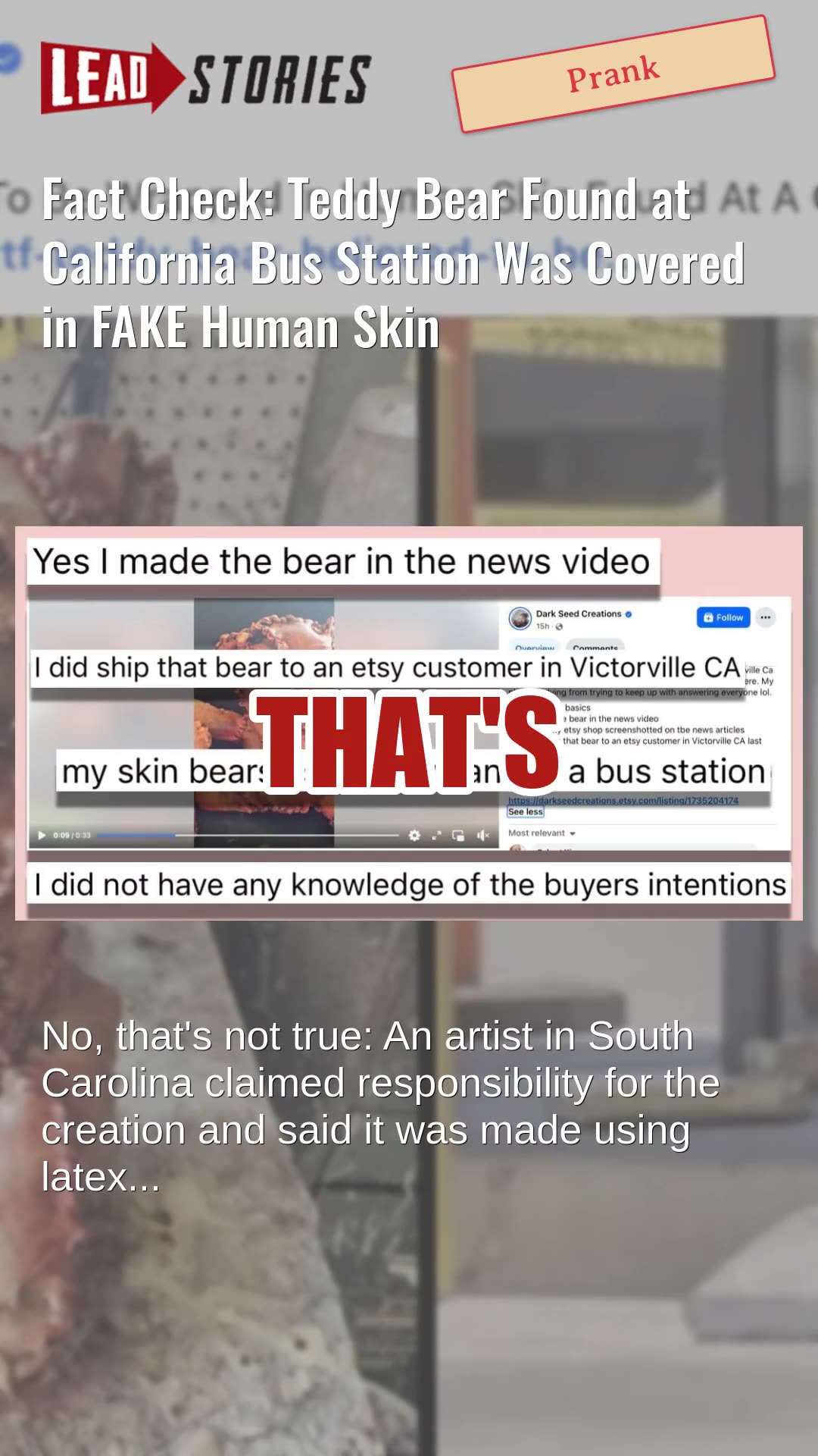 Fact Check: Teddy Bear Found at California Bus Station Was Covered in FAKE Human Skin