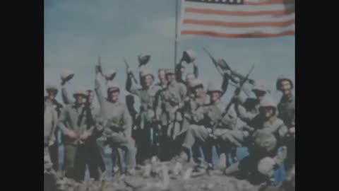 Raising The Flag On Iwo Jima Color Footage