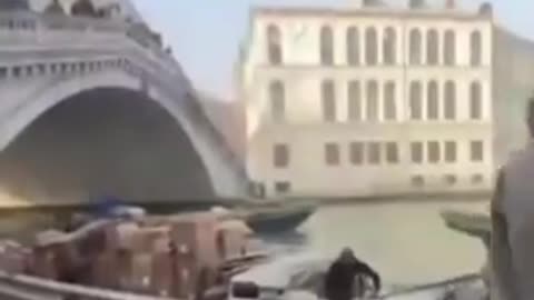 Diverse woman stole a delivery boat in Venice and rammed first into a stone railing