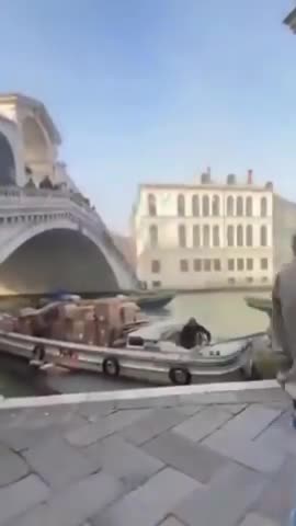 Diverse woman stole a delivery boat in Venice and rammed first into a stone railing