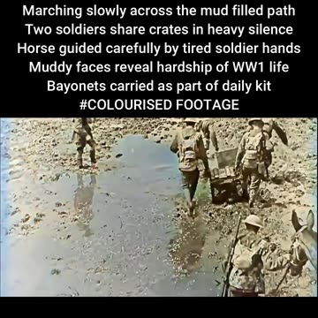 British Soldiers Carry Crates Together While Walking in Harsh Muddy Fields