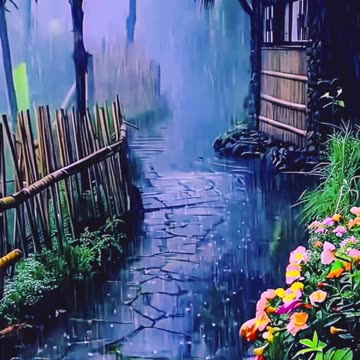 The scene of the rain in the village & thunder sounds for deep sleep 🛌 💤 #thundersounds #rainsound