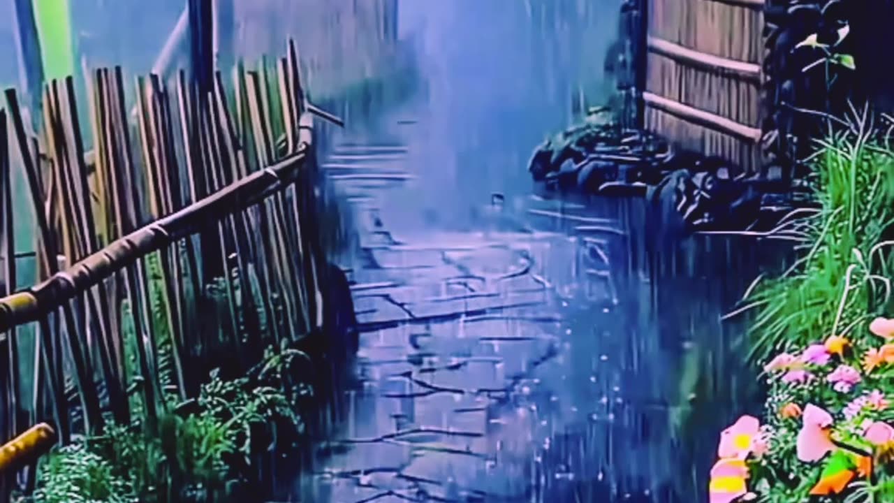The scene of the rain in the village & thunder sounds for deep sleep 🛌 💤 #thundersounds #rainsound