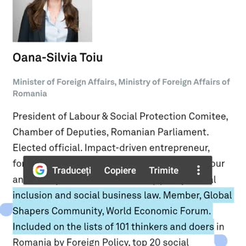 Oana Toiu SCLAVETA satanistului Klaus Schwab cel cu INSEMNAREA 666 din Apoc. 13 (dovada 1)