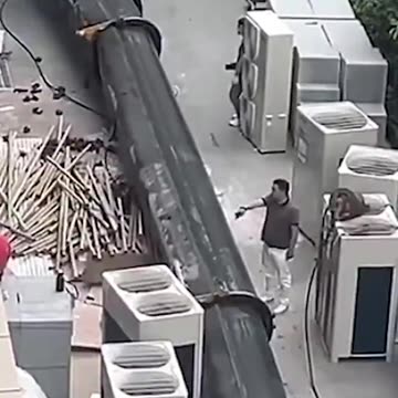 Chilling Moment When Construction Worker Narrowly Escapes Getting Crushed By A Falling Crane