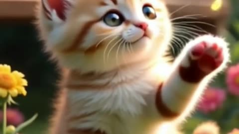 Playful Kitten Exploring a Magical Garden