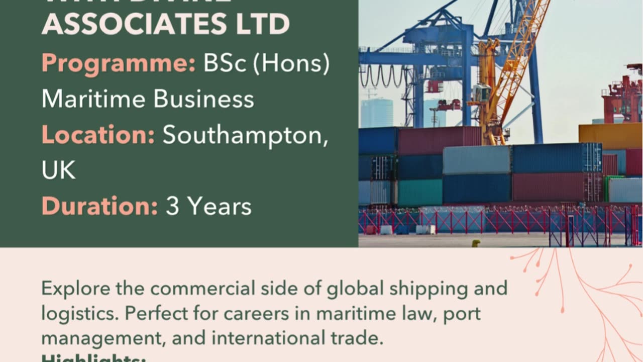 Set Sail for Success: Study Maritime Business at Solent University with Divine Associates Ltd