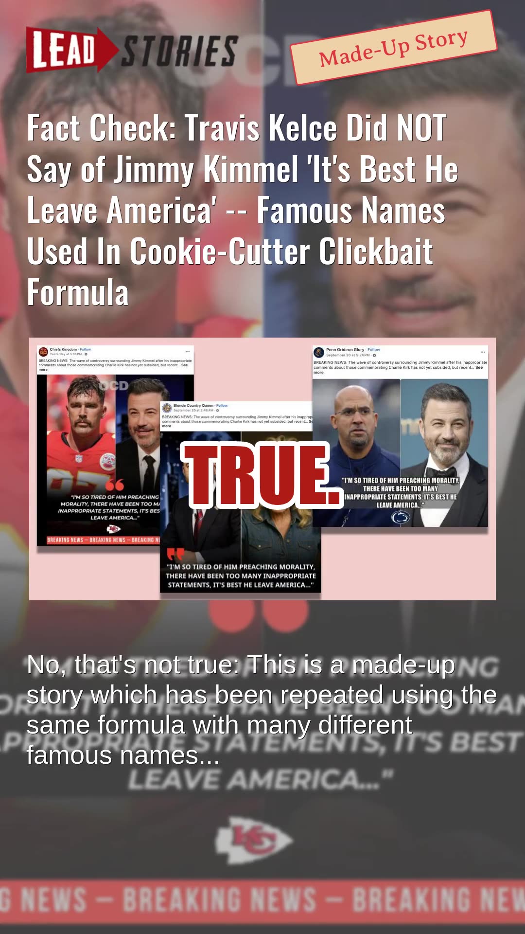 Fact Check: Travis Kelce Did NOT Say of Jimmy Kimmel Its Best He Leave America -- Clickbait