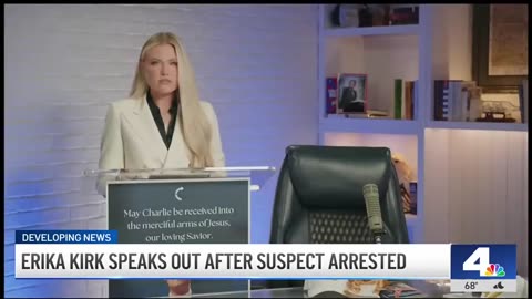 Widow of Charlie Kirk speaks out after police arrested shooting suspect.