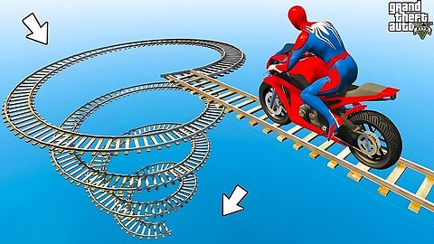 الأبطال الخارقين على القضبان دوامة قمع جسر 🕷️🏍️ VERSICOLOR SPIDER MAN! on Motorcycle in Spiral Bri
