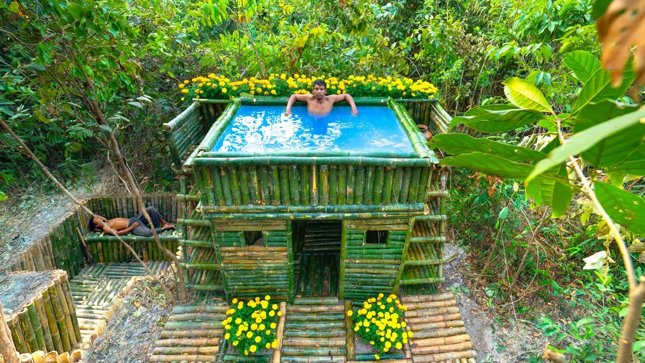 Build a Stunning Swimming Pool Villa with Hidden Underground Tunnel Secret House by Ancient Skills