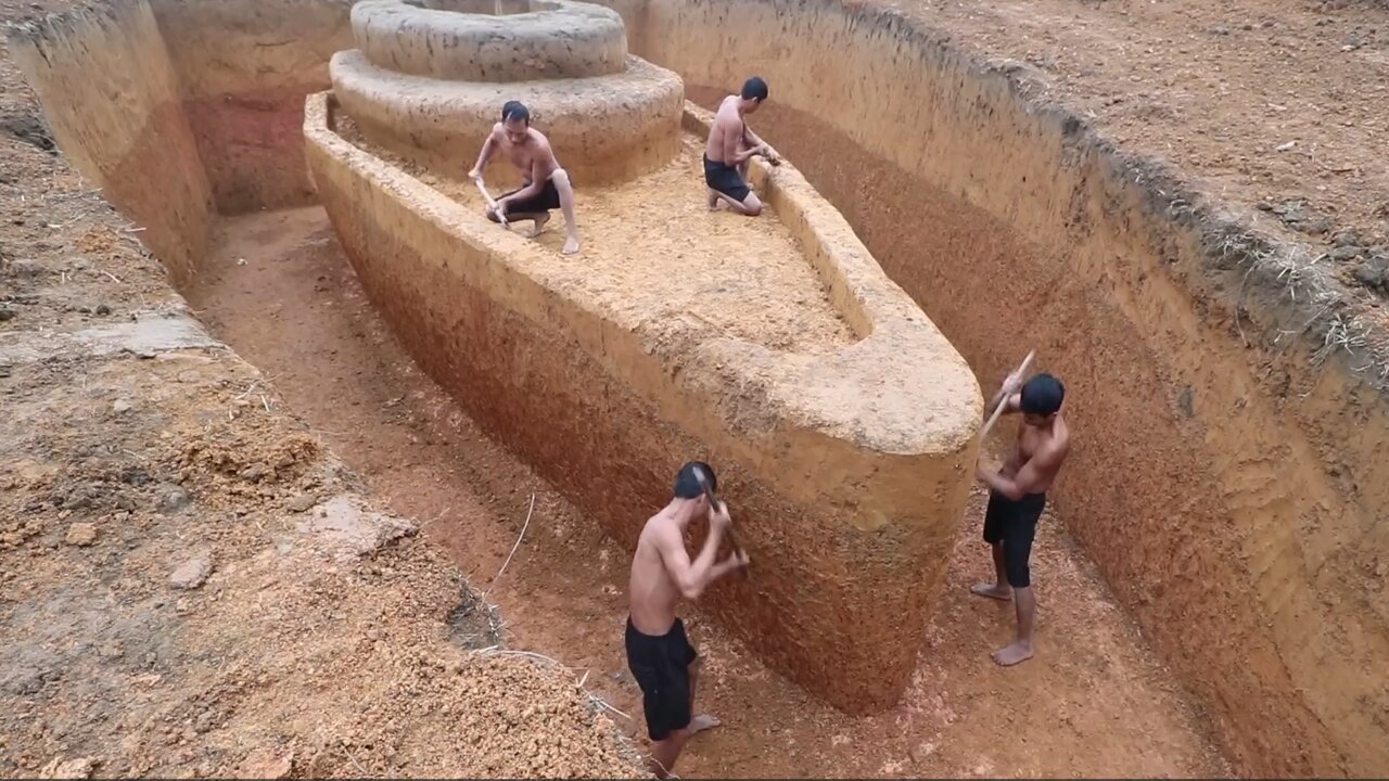 Dig To Build Three Story Boat Villa House _ Water Slide Swimming Pool