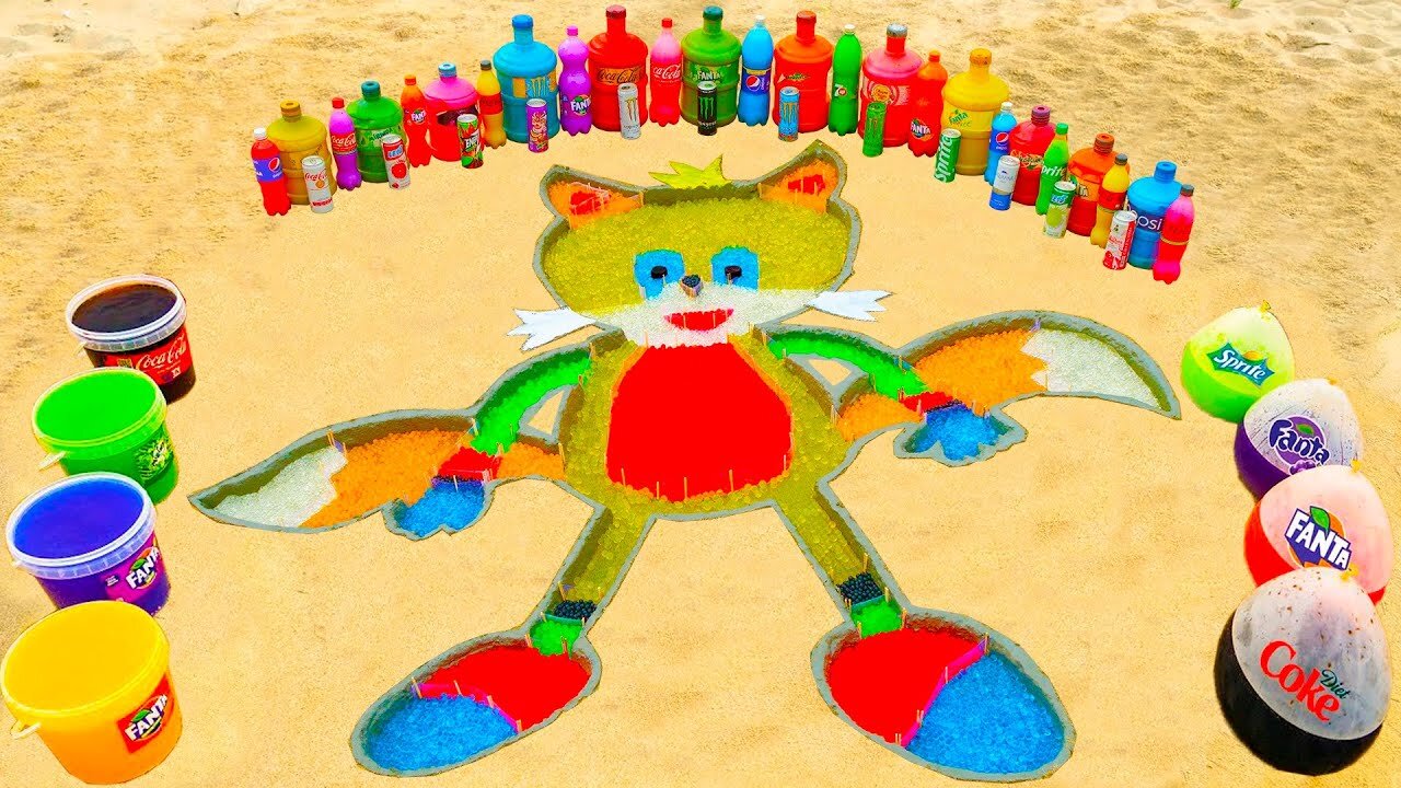 How to make Rainbow Super Sonic with Orbeez, Big Fanta, Monster, Coca Cola, Mentos & Popular Sodas