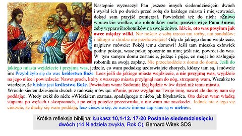 Łukasz 10,1-12. 17-20 Posłanie siedemdziesięciu dwóch