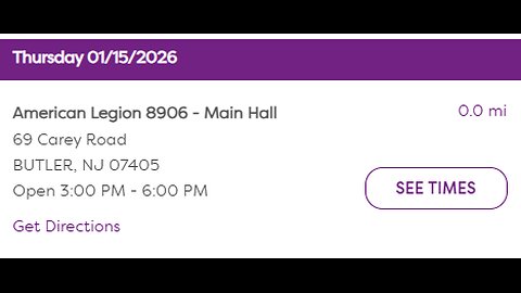Blood Drive 01/15/2026 American Legion Post 154 69 Carey Avenue BUTLER, NJ, 07405 3:00 - 6:00 PM