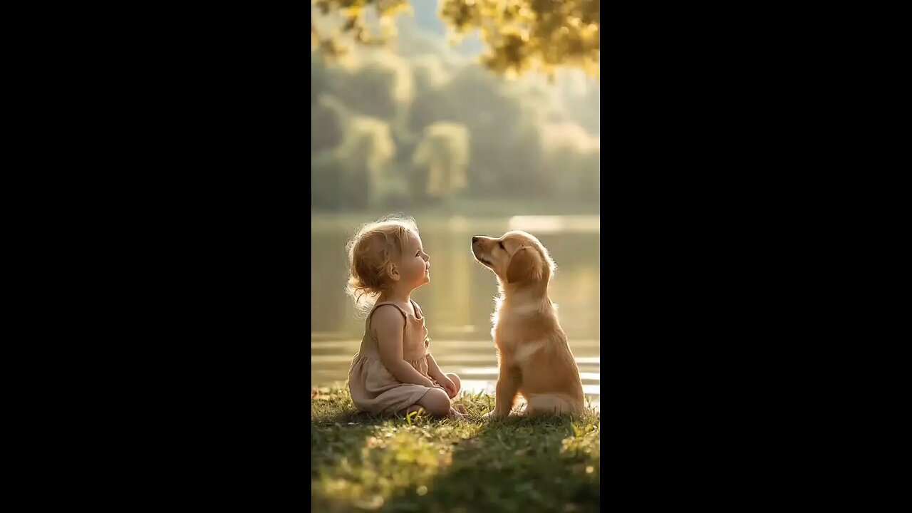 cute baby and dog playing