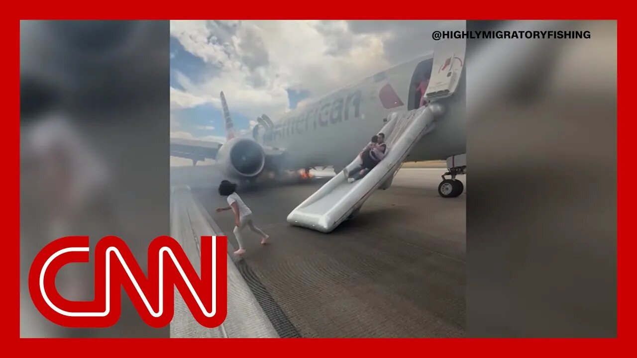 Passengers evacuate plane after landing gear incident sparks fire