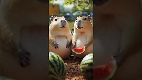 Capybaras eating watermelon 🍉