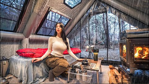 ☔RAINY CAMP IN A COZY, HOME-LIKE INFLATABLE TENT | SOUNDS OF NATURE