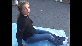 Luodong Massages Beautiful Blonde White Girl On Sidewalk